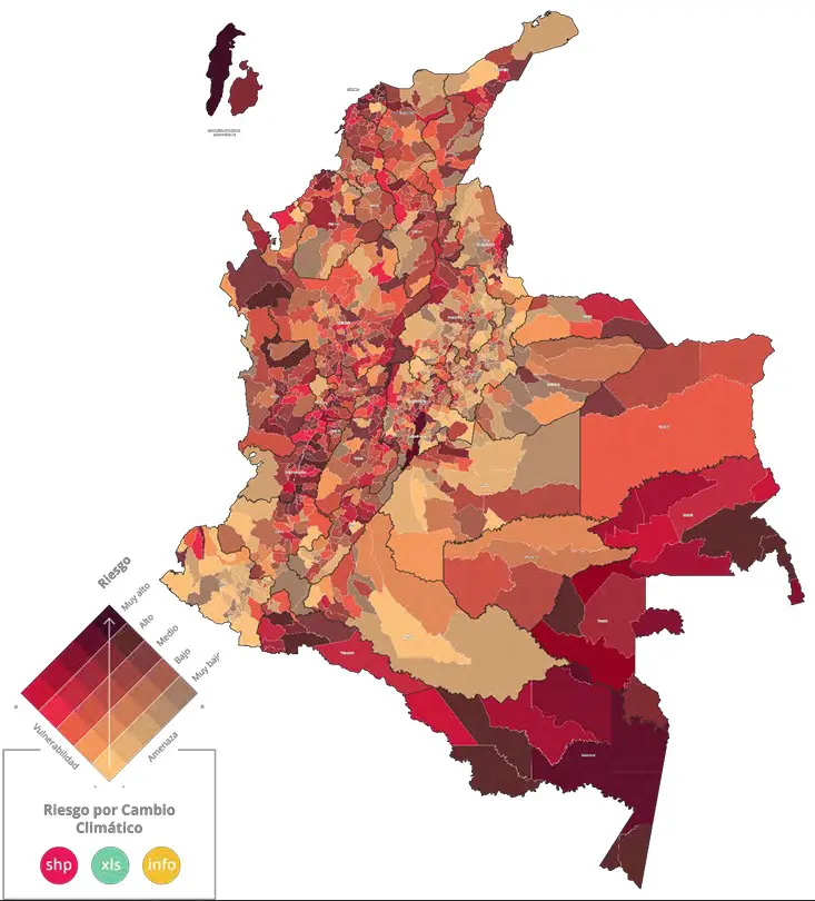 Mapa 1. Riesgo por Cambio Climático en los municipios del país.