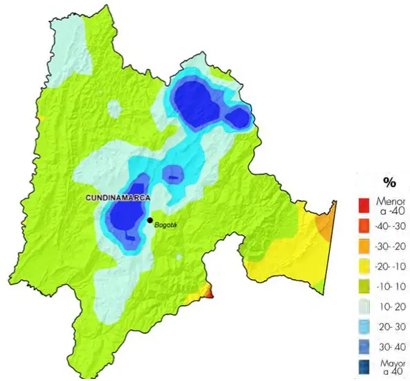 Mapa 2. Proyección del cambio en el porcentaje de lluvias. Escenario 2071-2100.