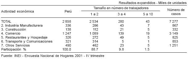 Sector informal en Perú - Sector Urbano