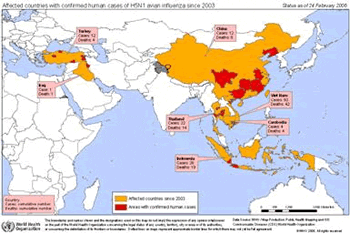 Países con casos humanos por H5N1