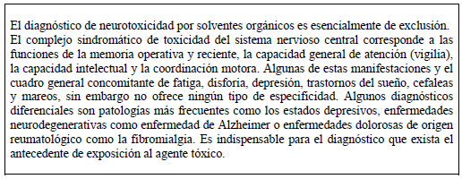 Diagnóstico de neurotoxicidad por solventes orgánicos