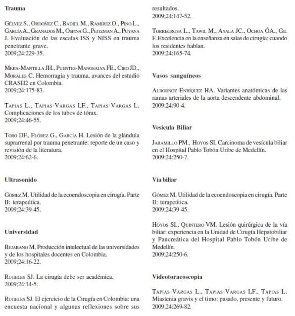 Revista de Cirugía: Índice de Materia 9, Volumen 24 No. 4
