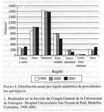 Distribución anual por Región Anatómica de Procedimientos Quirúrgicos