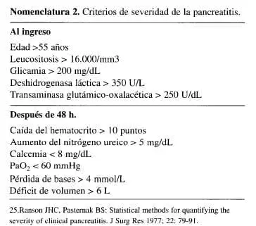 Criterios de severidad de la pancreatitis