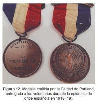 Medalla entregada a los voluntarios durante la epidemia de gripe española