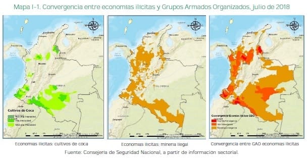 Convergencia entre economías ilícitas y Grupos Armados Organizados, julio de 2018