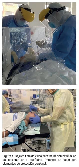 Caja en fibra de vidrio para intubación/extubación del paciente en el quirófano