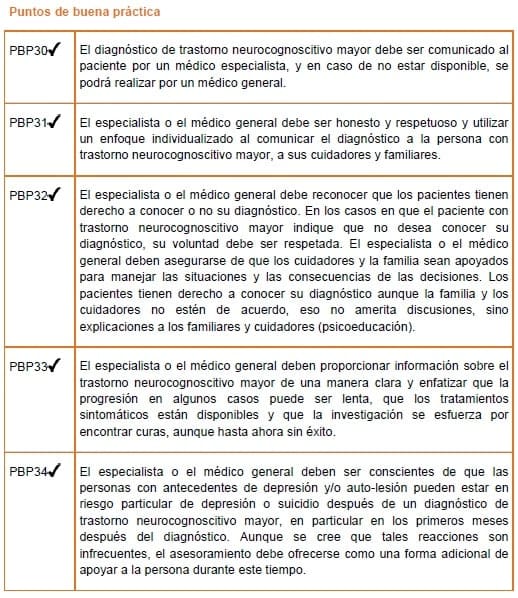 Comunicación del diagnóstico del trastorno neurocognoscitivo