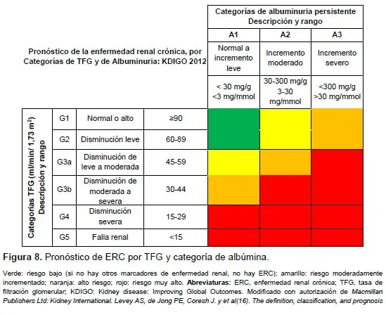Pronóstico de ERC por TFG y categoría de albúmina