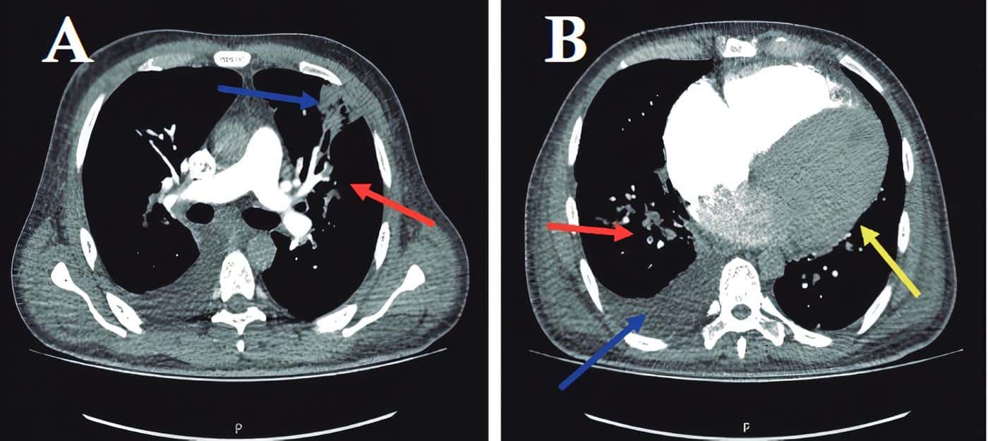 Computed angiotomography of the chest with contrast, axial view