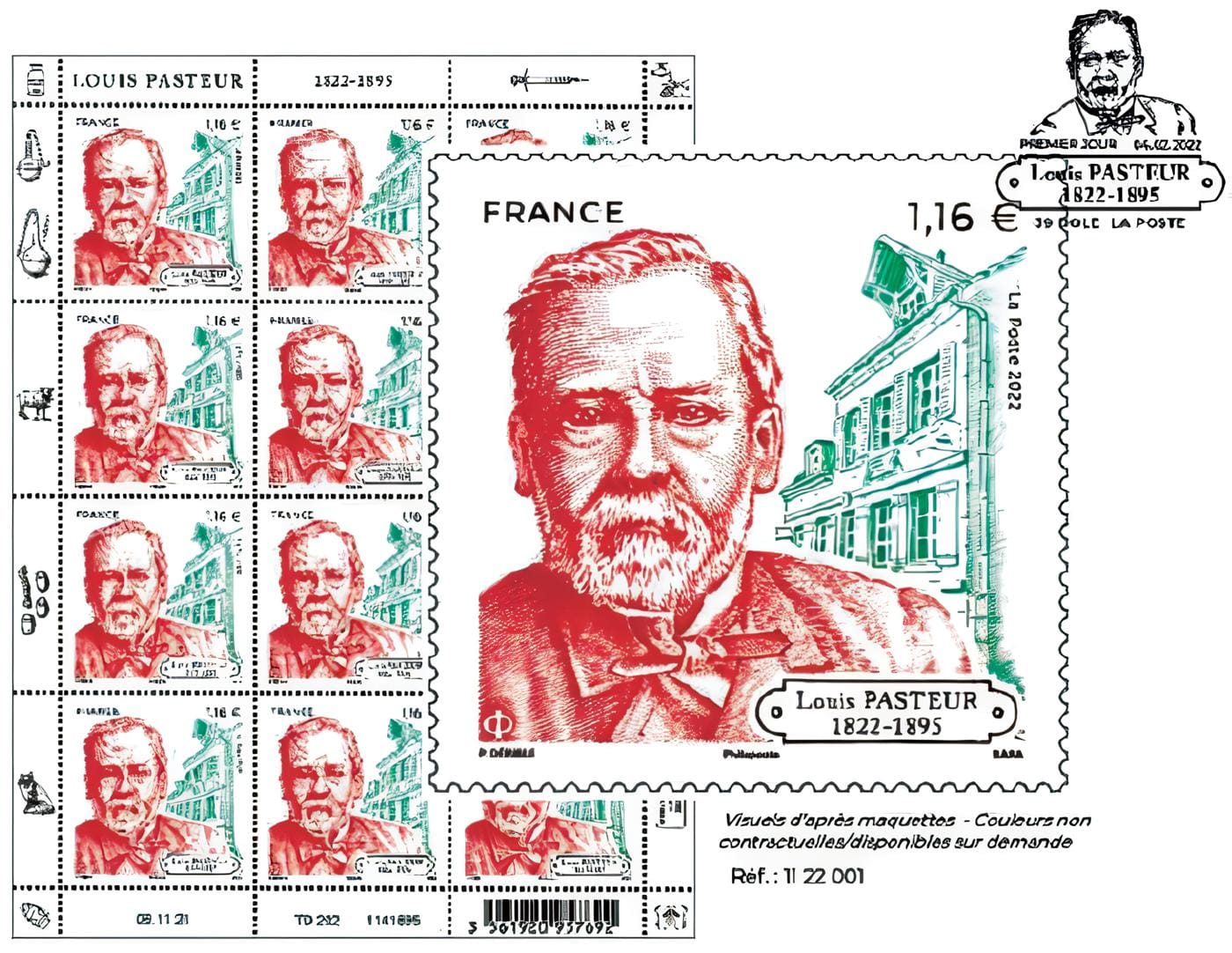 Estampilla conmemorativa del natalicio de Louis Pasteur