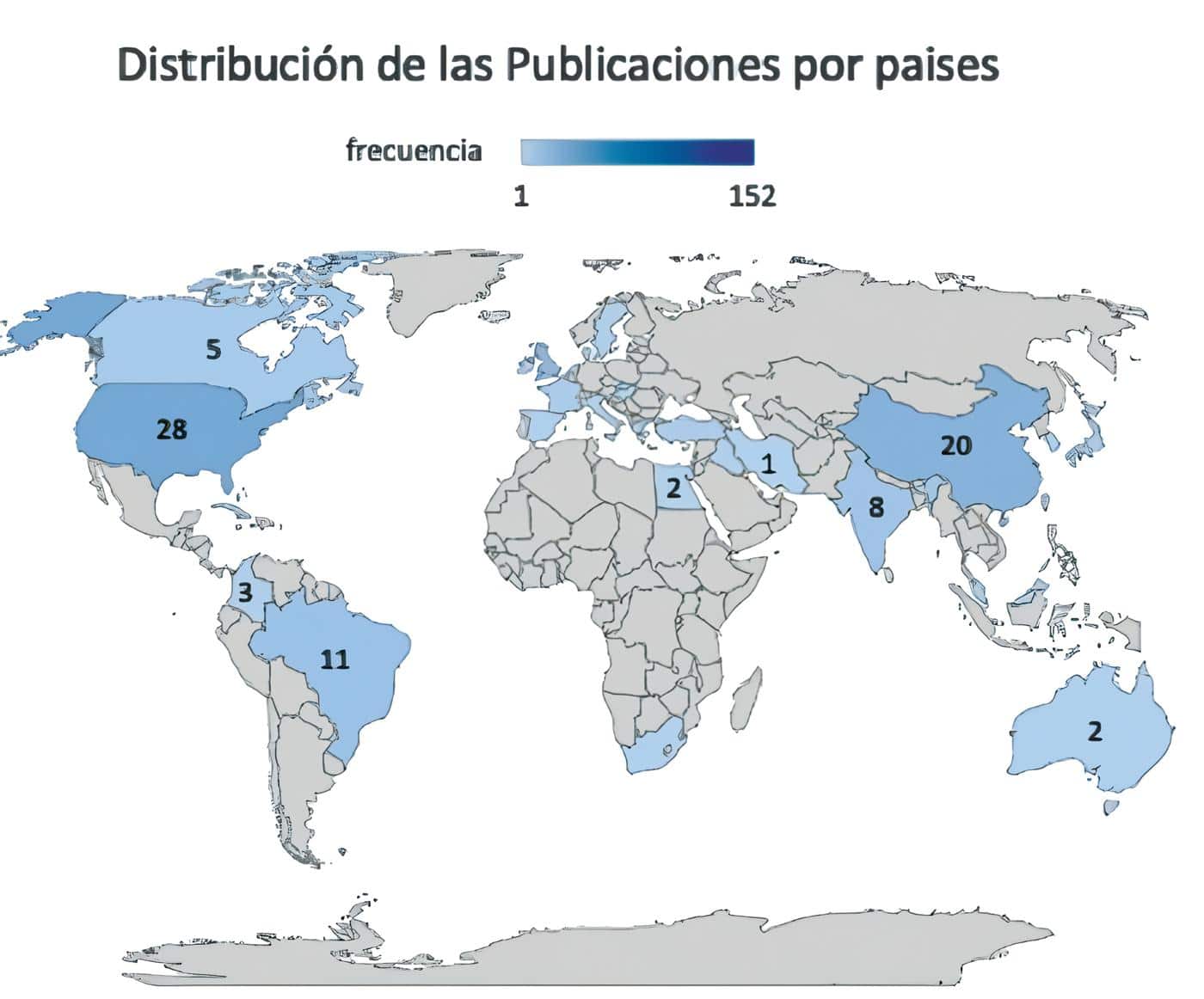 Distribución de las publicaciones por países  en Inteligencia Artificial 